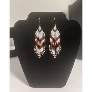 Handmade Intricate Beaded Earrings Ghana African Boho Tribal Jewelry 3.5”